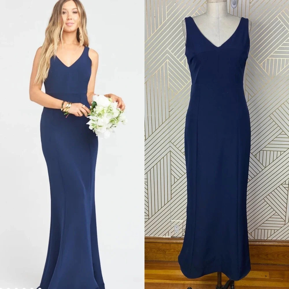 Show‎ Me Your Mumu Morgan Gown in Rich Navy Stretch Crepe Size US Medium